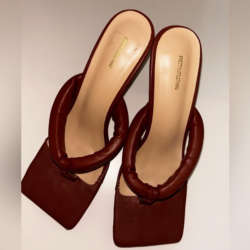 PrettyLittleThing Brown Mules with Square Toe and Twisted Strap